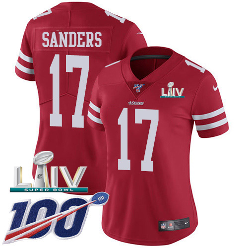 San Francisco 49ers Nike 17 Emmanuel Sanders Red Super Bowl LIV 2020 Team Color Women Stitched NFL 100th Season Vapor Limited Jersey